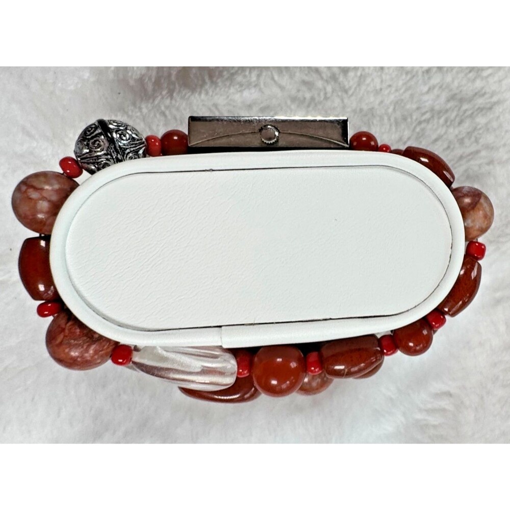Chunky Boho Beaded Bracelet Watch Colleen Lopez Crystal Bezel Red Jasper Quartz - Picture 11 of 15